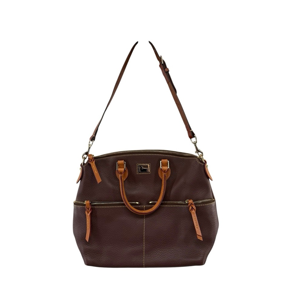Dooney And Bourke Dillen Double Pocket Satchel Brown Pebbled Leather